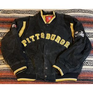 NFL Football Men's Pittsburgh Steelers Suede Leather Jacket Coat, Black, Sz L